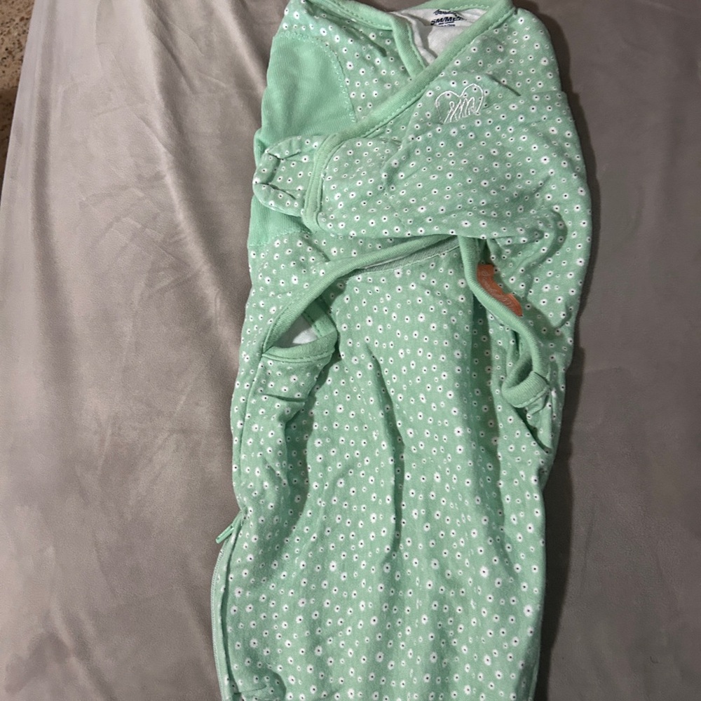 Mint Green Baby Swaddle with White Dots and peach swaddle